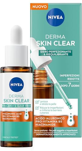 NIVEA Derma Skin Clear Siero Viso Perfezionante & Riequilibrante 30ml, Siero Niacinamide, Acido Ialuronico e Pro-Vitamina B5 pelli miste e grasse, Formula anti imperfezioni, purificante e levigante