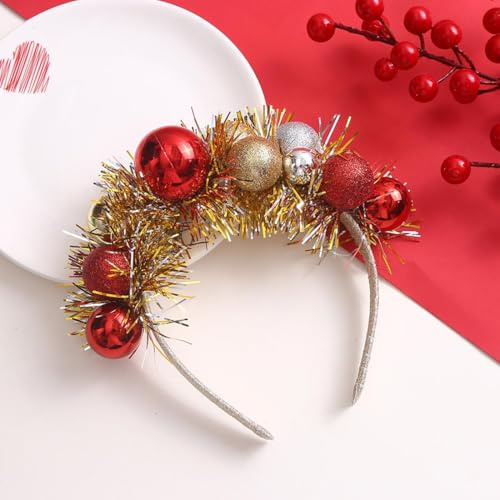 Cubahop Kleine Glocken-Stirnbänder für Weihnachten, Weihnachtsbaum, runde Kugel-Stirnbänder für Weihnachtsfeier, Kostümzubehör (rot)