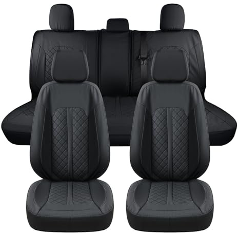 Truckiipa Wrangler JK Seat Covers Full Set Leather Waterproof Car Seat Covers Cushion Protector Custom Fit for 2007-2017 Jeep Wrangler JK 4-Door Sahara Rubicon Freedom Unlimited, Full Set, Black