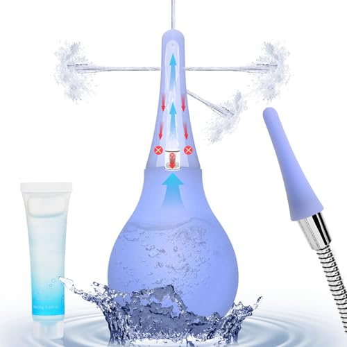 Enema Douche Anti Back-Flow,Silicone Enema Reusable Anal Douche Cleaner for Men Women Colon Cleansing,Shower Douche with 5 Spouts Connected to Shower Hole,Vaginal Cleaner 10oz (Blue, 10oz)