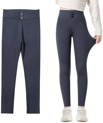 JinBei Leggings para Niñas, Fitness Elástico Cintura Alta Transpirable Largos Pantalones con Bolsillos, Niños Cómodos Gym Deportes Ballet Escuela Pants Ropa para Niña 12-14 Años, Gris