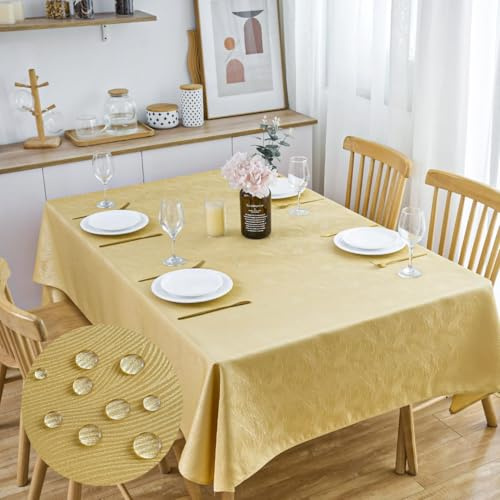 SPRICA Jacquard Tablecloth Water Resistance Solid Colour Heavy Weight Soft Table Cover, Machine Washable, Rectangle 210x150cm, Golden Yellow