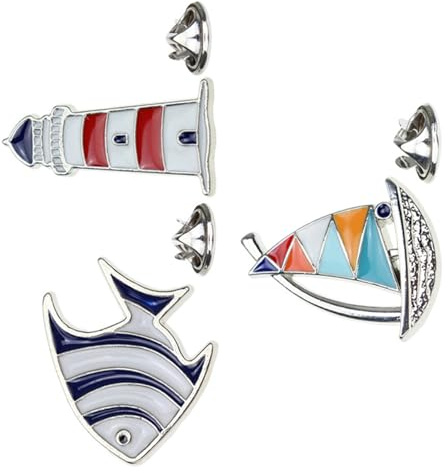 MOBUTOFU Broschen mit Tropischen Fischen Segelboot und Leuchtturm Elegante Schmuckbroschen 3 Stück Marine Stil aus Legierung für Damen für Tägliches Tragen und Feierlichkeiten