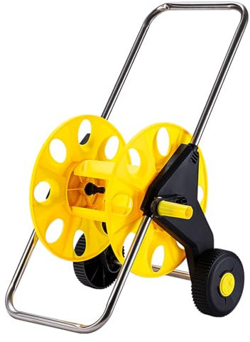 Carrello avvolgitubo da giardino, da 5 a 50 m, per tubo da 1/2, riavvolgimento anti torsione con 2 ruote, per irrigazione giardino, prato, patio, pulizia auto, uso esterno (carrello giallo)