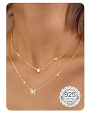 ORAZIO 2 Stück Kette Silber 925 Damen Halskette Silber Kette | Gold Herz Zirkon Schmetterling Goldkette Damen Silberkette Damen Kette Rosegold Schmuck Ketten