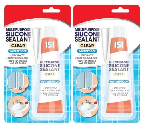 Clear Silicone Sealant - Multipurpose Waterproof Transparent Sealant for Bathroom & Kitchen - 2 x 70g Tubes