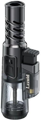 Lzzuid Accendino a gas butano ricaricabile, antivento, per barbecue, idea regalo per uomini, senza liquido (nero argento)