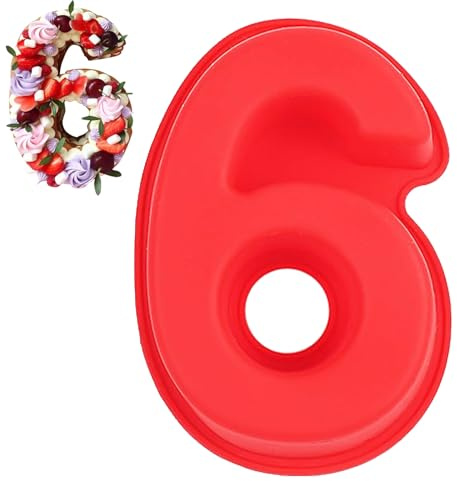 Guittly Number 6 Cake Tins Moulds, 3D Large Number Cake Mould, Bake Trays for Baking Birthday Anniversary, Non-Stick Food-Grade Silicone Oven and Dishwasher Safe (6/9)