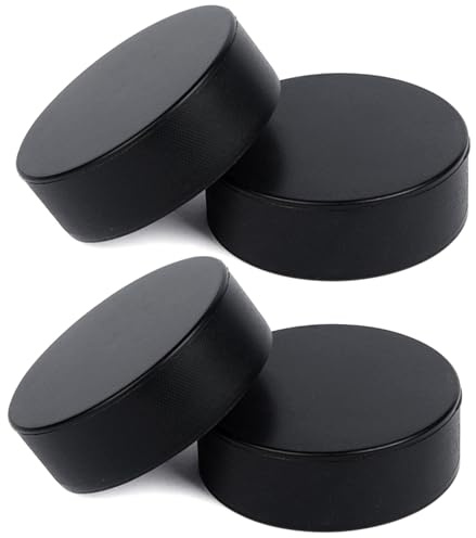 Lot de 4 palets de hockey sur glace en mousse résistants à l'usure, légers pour l'entraînement classique et la pratique. Palets hockey noirs souples pour une utilisation en intérieur. Cadeaux