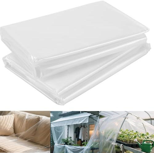 2 PCS 2 x 10m Clear Polythene Sheeting, Plastic Cover Sheet | YUENPUN, Thick Polyethylene Material, Garden Greenhouse Polytunnel, Outdoor Protection, Transparent Design, Multi-Purpose