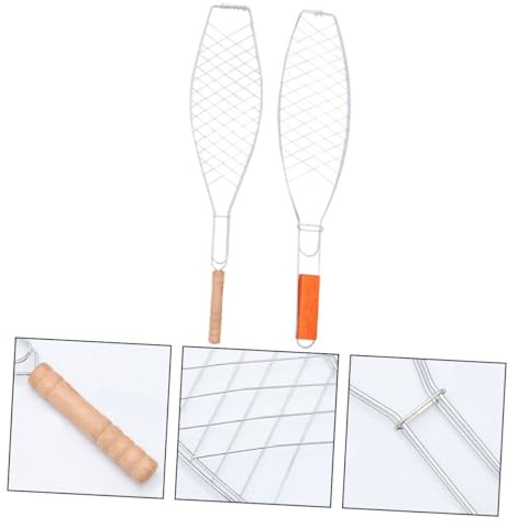 Toyvian 2piezas Clip Para Parrilla De Barbacoa De Madera Rejilla Redonda Para Pescado Cesta Para Parrilla De Pescado Herramienta Para Barbacoa Al Aire