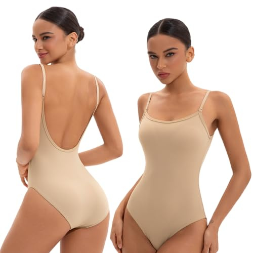 Sanstrong Body per donne con spalline regolabili da balletto per danza e ginnastica, intimo da ballo per adulte, body per ragazze da palestra, intimo da danza, Nude, S