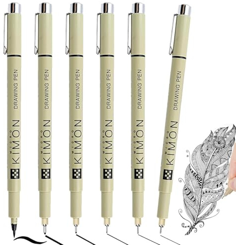 Rnigra Black Fineliner Pens 6PCS, Micron Pens, Fine Liner Pens Black, for Art Sketching, Anime, Manga, Scrapbooking, Technical Drawing, Illustration(0.2mm, 0.25mm, 0.35mm, 0.50mm 0.80mm, Brush Pens)