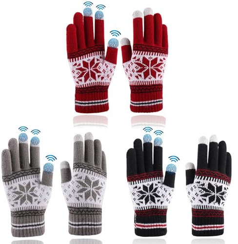 Votoko 3 Stück Handschuhe Damen Winter, Touchscreen Thermo Strickhandschuhe Kaschmir Warm mit Fleecefutter, Herren Frauen Winterhandschuhe Damen für Radfahren Outdoor Weihnachten Geschenkideen