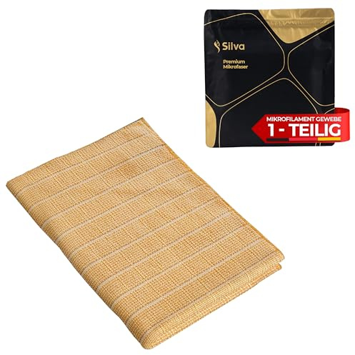 Silva Geschirrtuch Mikrofasertuch 35x35 cm – Hochsaugfähig & Schnelltrocknend 20x Saugstark Streifenfrei & Fusselfrei Reinigungstuch 1 Stück | Putztuch für Küche, Auto, Fenster & Gläser (Beige)