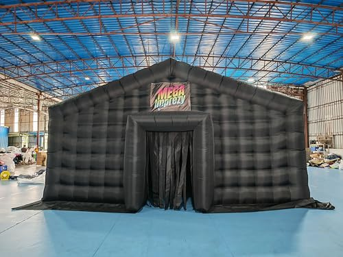 Tenda da discoteca nera da discoteca, grande tenda gonfiabile portatile con logo gratuito per feste, spettacoli, eventi e uso commerciale (7 x 7 x 4 m con ventilatore)
