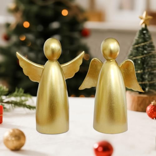 Talleros 2 Stück Weihnachtsdeko Engel Figuren, Weihnachten Deko Engel Statue, Harz Weihnachtsengel Gold Figur Skulptur für Modern Wohnzimmer Dekoration Weihnachten Tischdeko, Geschenke für Frauen (A)
