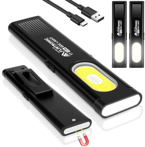 flintronic 2 Stück LED Arbeitsleuchte,Mini Taschenlampe, TypeC Arbeitslampe | Wiederaufladbare , Inspektionsleuchte COB mit Magnet & Clip, 6 Modi Helligkeit für Camping, Haushalt, Werkstatt, Notfall