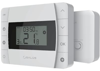 Salus DT500RF Wireless Programmable Thermostat & Receiver - Boiler Plus Compliant, 5/2 or 7 Day Scheduling, Volt Free Heating Control