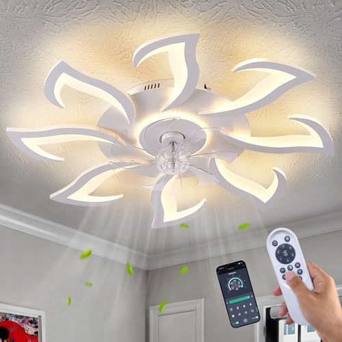 LiuShine Modern Ceiling Fan with Light and Remote Control, Dimmable Bedroom Fan, 6-Speed Settings, Suitable for Bedrooms, Living Rooms, and Kitchens - White