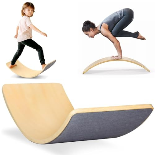 Wooden Sensory Balance Board for Kids, Autism Friendly Baby Toy, Wobble Board with Felt, Seesaw, Swing Balance for Sensory Play, Safe Balance Board for Kid Adults, 33 inch