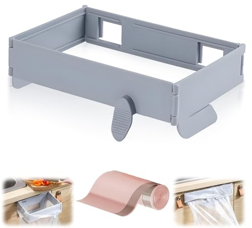 Hopfällbar soppåsehållare, platsbesparande väggmonterad hopfällbar kökssoptunna, med magnetisk stängning, för köksskåpsdörrar toaletter badrumsbord sidor(Gray)