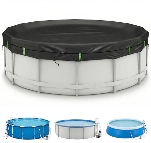 2026 Upgrade Poolabdeckung Rund 366 cm – mit Reflexstreifen und Eine gewogen Werden& 210D Oxford | Ganzjahresplane für Sommer und Winter (schwarz, 560CM)