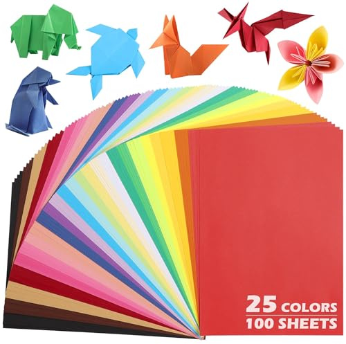 25 Farben Origami-Papier 100 Blatt A4 70g/m² Buntpapier 21,0 x 29,7 cm | Uncle Paul Doppelseitig Bedrucktes Bastelpapier für DIY Kunsthandwerk Schulprojekte Kinder und Erwachsene UAP200D
