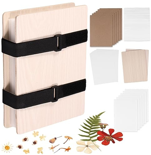 Toaboa 31 set växtpress, trä, blompress, stora pressblommor med absorberande inlägg, svampar, inläggspapper, remmar, påse, blompress, slät, gratfri, bladpress för kort, bokmärken, inbjudningar