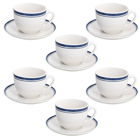 Tognana Filo Blu, 6er-Set Teetassen à 260 cc mit Untertasse, Porzellan, Blau