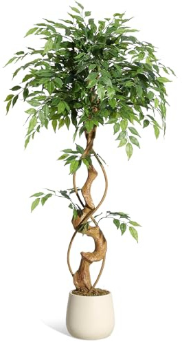 Litake Plantas Artificials Decorativas Ficus 120cm, Tronco Curvo Elegante, Arboles Artificiales Interior Hiperrealista para, Hogar, Oficina, Casa, Salón, Dormitorio