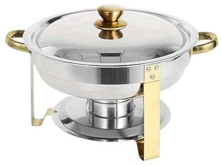 Luercher Scaldavivande Buffet Chafing Dishes for Buffet 4 Pack Food Warmers for Parties Buffet Stainless Steel Round Chafing Dish Set(Stainless Steel Lid,4.5L)