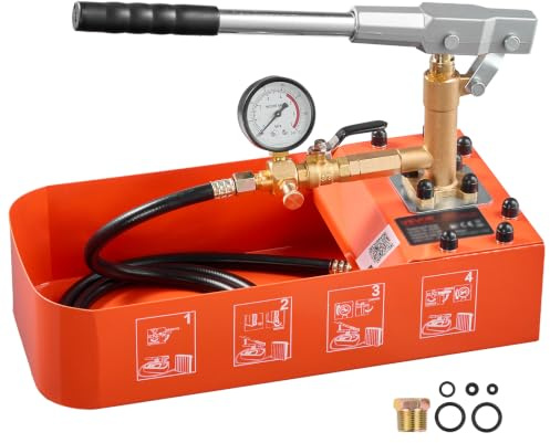 VEVOR Bomba de Prueba de Presión Hidráulica 7,57 L, Manual, Válvula Simple | Rango de prueba de 0-50 bar, Con Manómetro y Tanque, Material Resistente, Para Sistemas de Tuberías de Agua, Calefacción