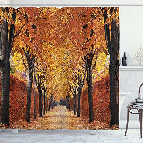 ABAKUHAUS Rideau de Douche en Feuilles D'eucalyptus, Boho géométrique Moderne du Milieu du siècle avec détails pêche, Tissu tissé avec Crochets, 175 x 180 cm, Orange