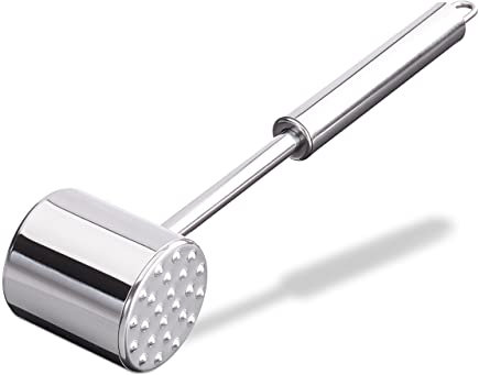 Relaxdays Mazo de Carne Profesional, Doble, Ablandador de Carne, Plateado, Acero Inoxidable