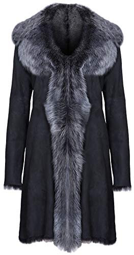 Infnity Leather Damen Schwarz Damen Echt Toscana Schaffell Leder Wildleder Jacke Trenchcoat 3XL