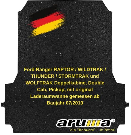 aruma® Antirutschmatte Laderaummatte kompatibel Ford Ranger, Pickup Raptor/WILDTRAK/Thunder/STORMTRAK (2021) / DOKA, mit original Laderaumwanne gemessen ab Baujahr 07/2019-12/2022