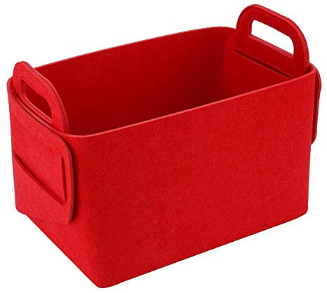 STTC Allzweckkorb aus Filz Filztasche, Kaminholztasche Filzkorb Kaminholzkorb Korb Filz Zeitungsständer Zeitungskorb großer Kapazität mit Griffen,Rot,XL