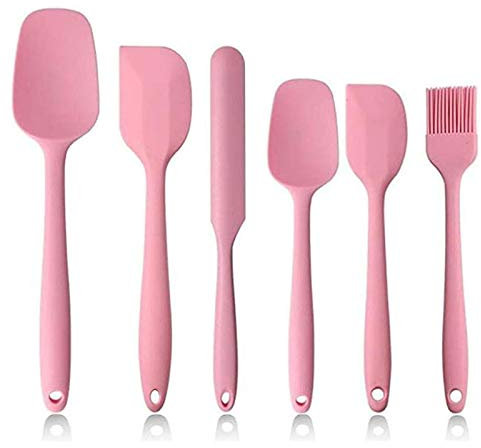Set of 6 Silicone Spatulas for Cooking, Highly Heat Resistant BPA Free Non-Stick Silicone Spatulas Set for Baking, Cooking and Mixing, with Strong Stainless Steel Core Design. (Pink)
