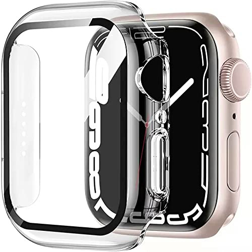 HANKN 2 Stück Hart Hülle für Apple Watch Series 4 5 6 SE 40mm, Transparent | Panzerglas Schutzfolie Hülle Vollständige Abdeckung Ultradünn Stoßfest Clear Eingebaut Displayschutzfolie (Transparent 40 mm)