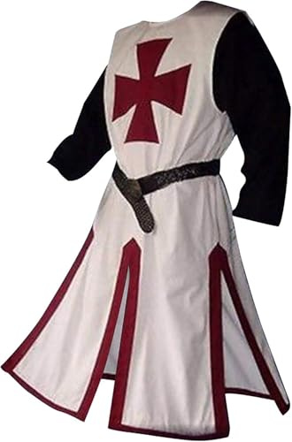 Feynman Mittelalter Ritter Kostüm Tempelritter Kreuzritter Wikinger Tunika Tempel Fasching Karneval LARP Cospaly Waffenrock - Herren Tempelritter edel