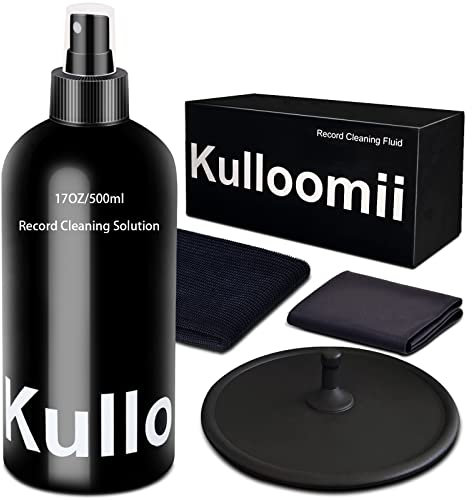 Audio Record Cleaner Solution 17oz/500ml,Vinyl Record Cleaning Fluid with Cleaning Spray & Label Protector & Microfiber Cloth & Protector Pad, 4Pz Vinyl Cleaner kit for CD DVD Disc Album