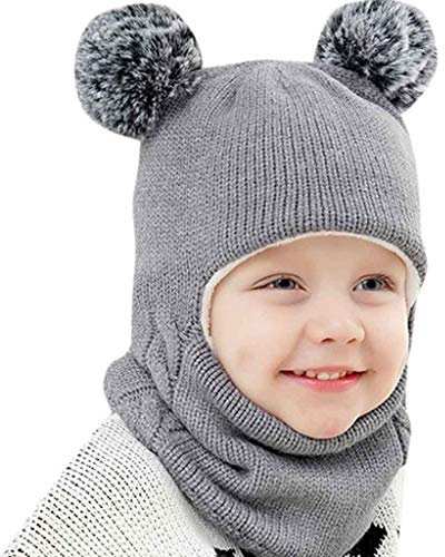 Qersh Orbgons Baby Wintermütze Schal Set 2-7 Jahre - Strickmütze Babymütze Warme Winter Beanie Hut Jungen Mädchen Mit Rundem Schal (Grau)