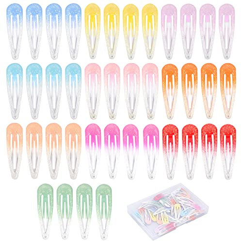 Jinlaili 40PCS Barrettes Coloré, 5cm Brillantes Pinces à Cheveux Fille, BB Snap Barrettes à Cheveux en Métal, Épingle à Cheveux Femme Accessoires de Cheveux Barettes des Cheveux pour Femme Enfant Bébé