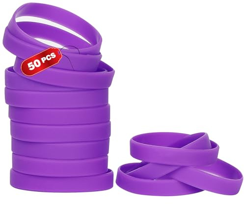 THXIY braccialetti in silicone,50 pezzi Vuoti Braccialetto universale Sportive Braccialetti di gomma Viola