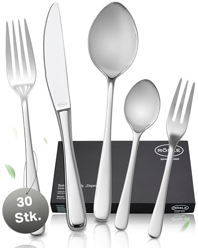 RÖSLE PASSION Besteck Set für 6 Personen – 30-teiliges Hochglanzpoliertes Essbesteck aus Edelstahl 18/10 – Premium Besteckset, Spülmaschinengeeignet, in Eleganter Geschenkbox