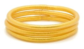 MAJALE - Pulseras Pan de Oro Mujer - Brazalete Dorado Brillante - Pulsera Budista Tibetana Kumlai Temple - Amuletos de Suerte, Protección - Regalos Originales para Mujer - (Pack de 3 - Talla S, ORO)
