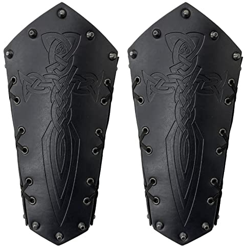 2 pezzi parabraccio in ecopelle, parabraccia per tiro con l'arco medievali, polsino vichingo, guardia del braccio per gli uomini, bracciali per polsini Knight Cosplay (Nero)