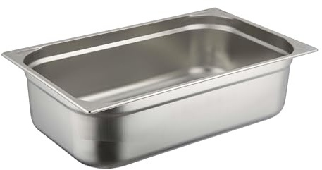 METRO Professional Cubeta GN 1/1, acero inoxidable, 15 mm, contenedores de alimentos gastronorm, ideal para la gastronomía, para servir, apilable, plata