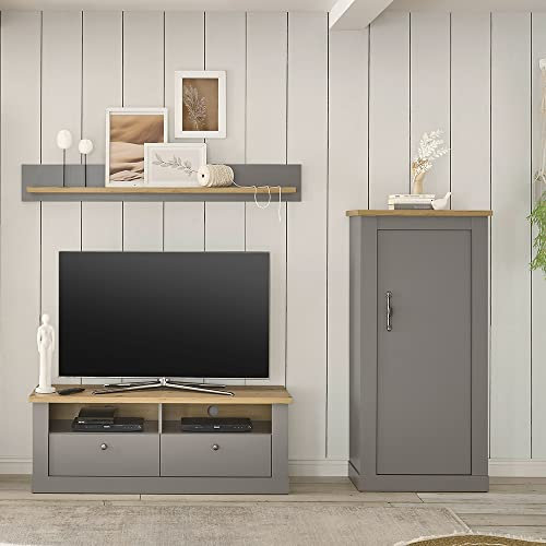 Lomadox Wohnzimmer Möbel Set im Landhaus Stil in grau mit Artisan Eiche Nb., B/H/T ca. 233/150/44 cm